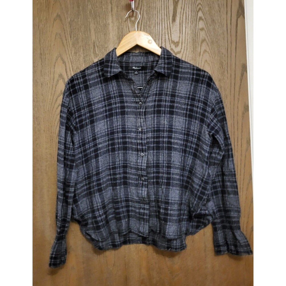 Madewell Womens Blue Plaid Ex-Boyfriend Button Down Flannel Shirt Size Medium